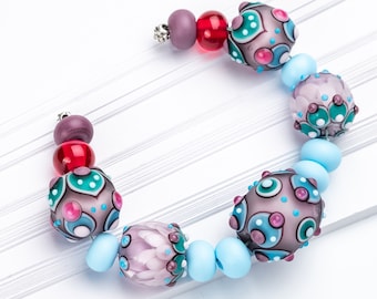 Matte Glass Bead Set to Make Artisan Jewelry, Pink, Blue, Turquoise Lampwork Beads