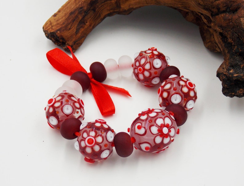 Red and White Lampwork Glass Beads for Jewelry. Etsy