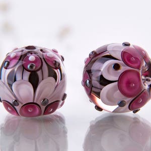 Two White and Pink Glass Beads for Jewelry, Lampwork Bead Pair to Make Earrings