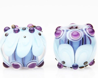 Lampwork Beads for Earrings, Purple and Blue Glass Beads