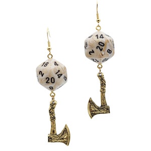 D20 Axe DND Dice Earrings - TTRPG Battle Axe Wielder Jewelry - RPG Earrings Dwarf/Fighter - Gamer Geeky Jewelry