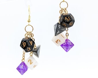 Asexual Pride Mini Dice Earrings - DND or Pathfinder Polyhedral RPG D20 Gamer Asexual Flag - Fun and Quirky Geeky Jewelry with Tiny Dice