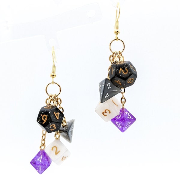 Asexual Pride Mini Dice Earrings - DND or Pathfinder Polyhedral RPG D20 Gamer Asexual Flag - Fun and Quirky Geeky Jewelry with Tiny Dice