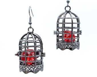 MINI D20 Dice Jail Earrings - Dice Bag Earrings - DnD Dice Earrings with Dice Cage - DnD Jewelry - RPG Earrings Pathfinder Critical Role