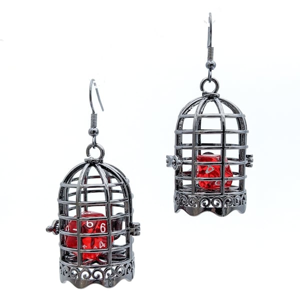 Boucles d'oreilles MINI D20 Dice Jail - Boucles d'oreilles sac de dés - Boucles d'oreilles D&D Dice avec cage à dés - Bijoux DnD - Boucles d'oreilles RPG Pathfinder Critical Role