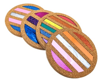 LGBT+ Flag Coasters - Cork and Acrylic Coasters - Great for Housewarming, Pride Party, Wedding - Choose Your Flags