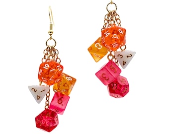 Mini Lesbian Pride Dice Earrings - DND or Pathfinder Polyhedral RPG D20 Gamer Lesbian Flag - Fun and Quirky Geeky Jewelry