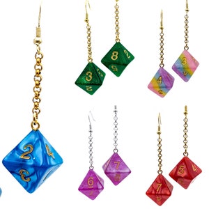 Colorful D8 Dice Earrings - DND Polyhedral Dice - Tabletop RPG - Quirky Geeky  Gamer Jewelry for Everybody
