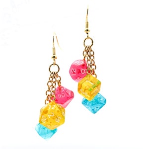 Mini Pan Pride Dice Earrings - DND or Pathfinder Polyhedral RPG D20 Gamer Pansexual Flag - Pansexual Earrings - Fun and Quirky Geeky Jewelry
