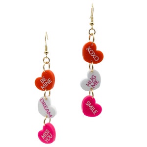 Lesbian Valentines Day Earrings - Conversation Heart Earrings - Pride Flag Colors - Subtle Pride - Girlfriend Gift