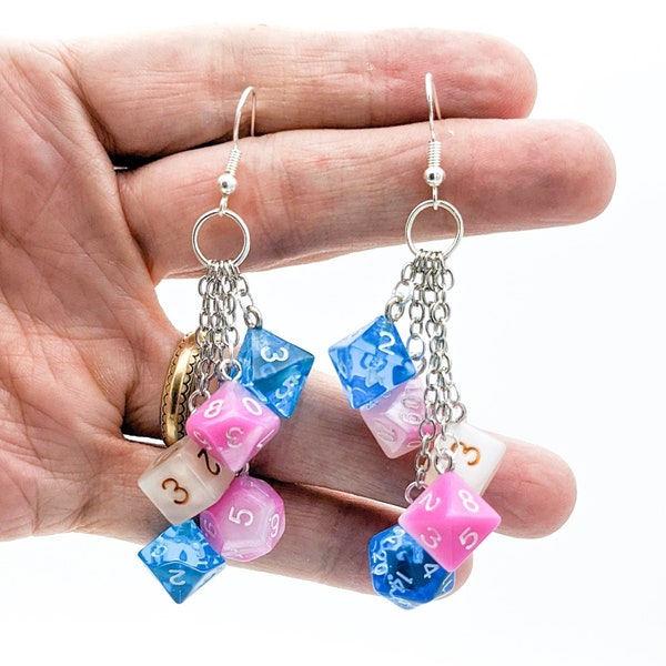 Mini Trans Pride Dice Earrings - Trans Earrings - Polyhedral Dice D20 RPG Transgender Pride - DND D&D Pathfinder Gamer Tabletop