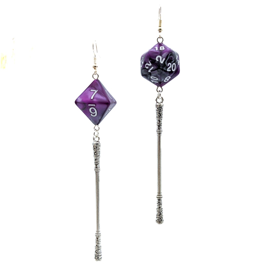 D20 Warlock Character Earrings DND Dice Earrings Purple Blue Etsy