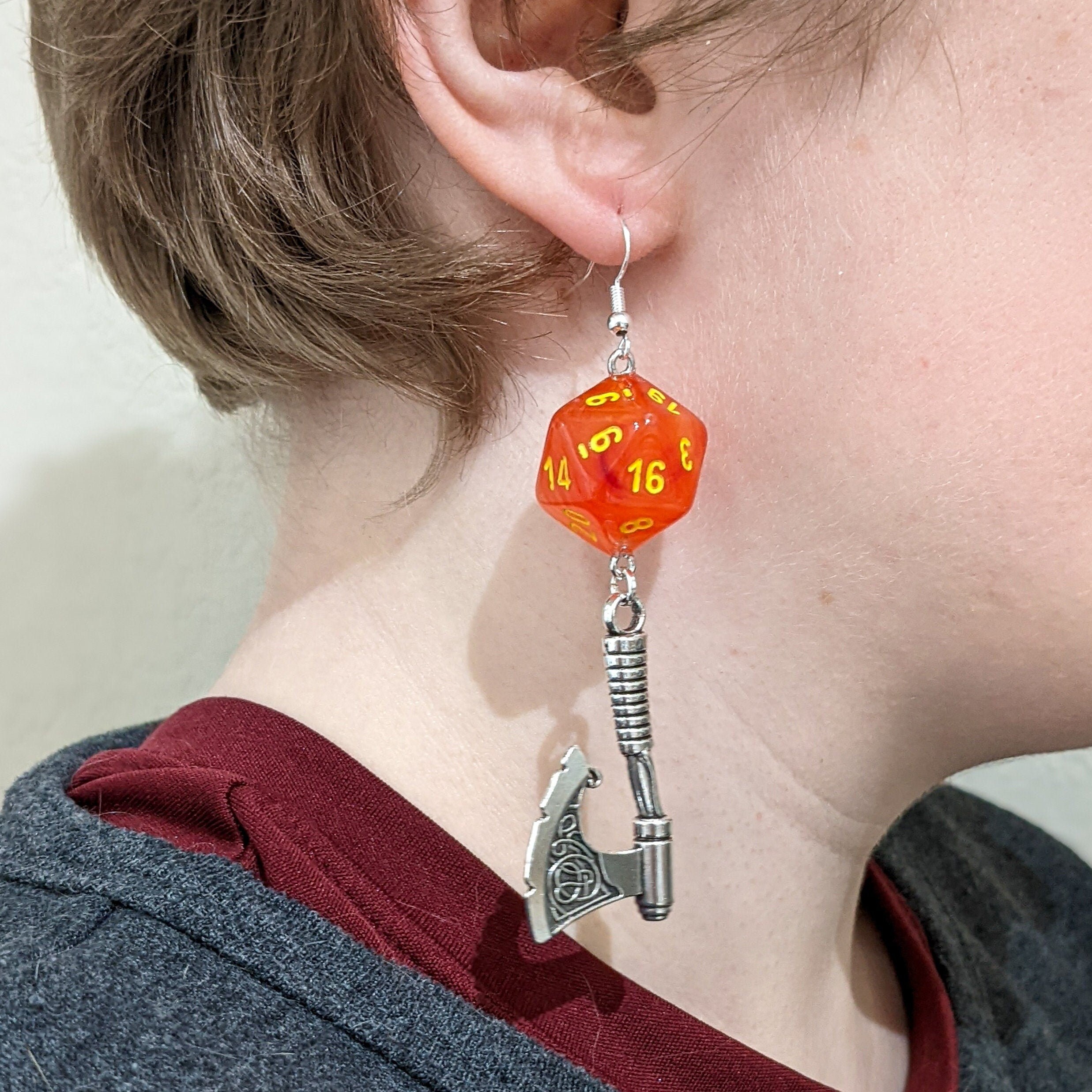 D20 Dragon Dice Earrings - Dungeons and Dragons - Red and Blue Dice
