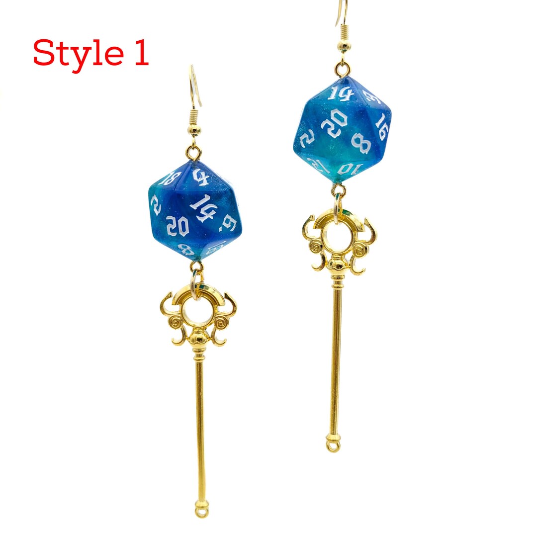 D20 Sorcerer Character Earrings DND Dice Earrings Wizard Staff Warlock