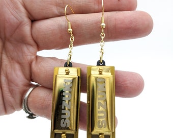 Functional Harmonica Earrings - Quirky Gift for Musicians - Functional Musical Instrument Jewelry - Blues Folk Country Jazz - Key of C