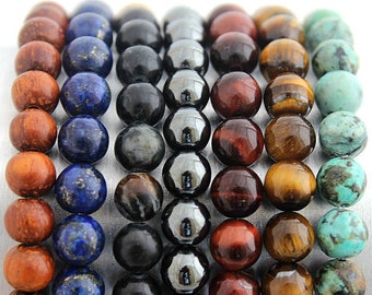 Juego de pulseras para hombre de 3 piezas - Su elección con ónix negro o piedra de lava - Pulseras con cuentas para hombre - Regalo de novio para él - Regalos para hombres para papá