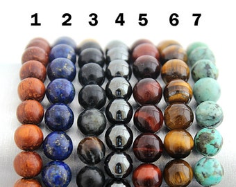 2pc Mens Bracelet Set Choice of Gemstone - 6mm or 8mm - Boyfriend Gifts for Him - Mens Beaded Bracelet - Husband Anniversary - Son Gift