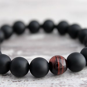 Lucky Tigers Eye & Black Onyx Bracelet Mens Beaded Bracelet Gifts for Men Boyfriend Birthday Gifts for Anniversary Gift for Husband