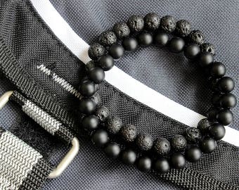 2 pc Pulsera de hombre Juego regalos para hombres - Pulsera de ónix y pulsera de piedra de lava Juego de regalo para papá Regalos para padre Regalos para marido Cumpleaños