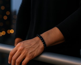 Pulsera de ónix negro, regalo para novio, regalo para esposo, pulsera de cuentas para hombre, regalo para hombre, pulsera más vendida, cuentas de 6 mm, 8 mm o 10 mm