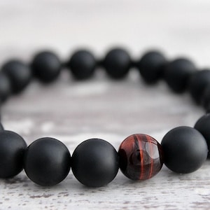 Unique Son Bracelet Son Gift Red Tigers Eye and Black Onyx Bracelet Gift for Son Gifts for Father&#39;s Day Gift Son in Law Gift Ideas for Son