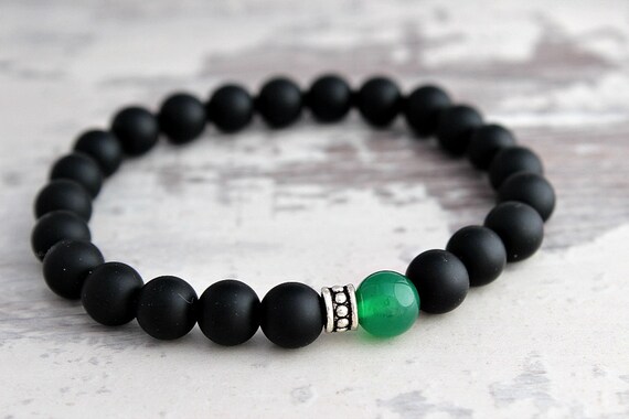 Mens Bracelet Emerald and Bracelet Black Onyx Bracelet Mens Gift Husband Gift Father Bracelet Father Gift for Him Bracelet for Boyfriend