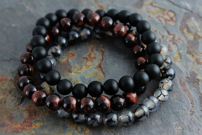 Mens Beaded Bracelets Gifts for Men for dad 4pc Mens Bracelet Set Your Choice w Black Onyx /& Lava Stone Boyfriend Gift for Him