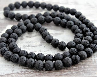Collar de cuentas para hombre - Collar de piedra de lava de 6 mm - Collar difusor - Collar para hombre - Regalo de cumpleaños para novio - Regalo para hijo - Regalo para esposo