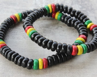 Father Son Matching Rasta Bracelet Set - Dad Son Rastafarian Gifts - Reggea Red Yellow Green - Mens Gift for Dad and Son - Twins Matching