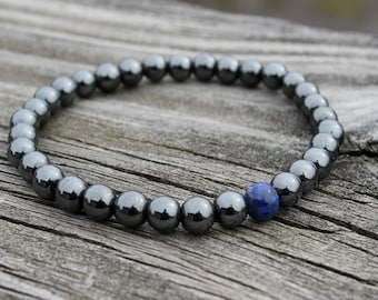 Pulsera de lapislázuli y hematita AAA para hombre. Regalo para el Día del Padre. Pulsera de cuentas para hombre. Cuentas de 6 mm u 8 mm. Regalo para esposo. Regalo para hijo. Regalo para hombre.