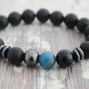 Blue Apatite Black Onyx Bracelet Mens Bracelet Gift for Husband Mens Gift for Boyfriend Gift for Dad Gift for Son Gift for Brother Gift image 1