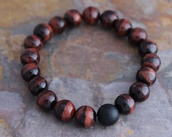 Pulsera de ojo de tigre rojo o dorado - con ónix negro