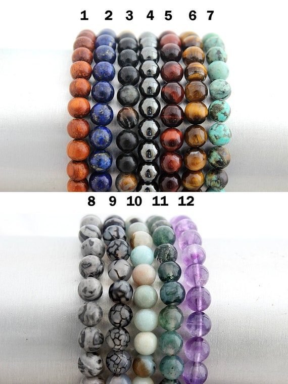 4pc Mens Bracelet Set - Your Choice w/ Black Onyx & Lava Stone - Mens Beaded Bracelets - Boyfriend Gift for Him - Gifts for Men for dad