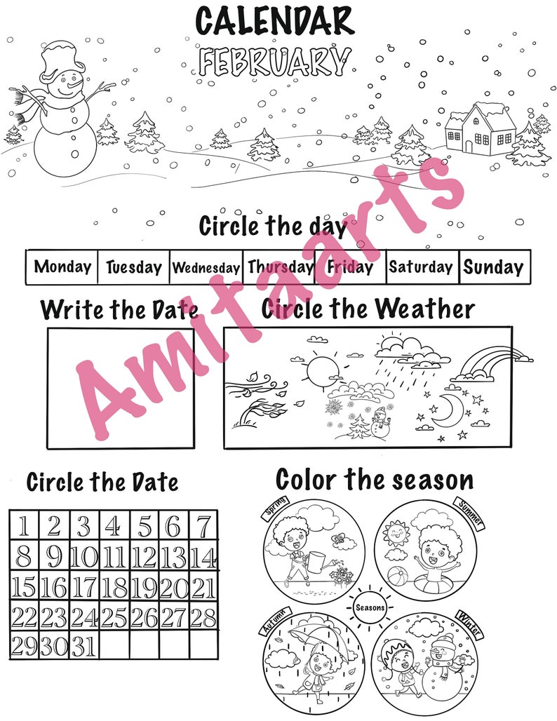 Kids Coloring Pages Printables Instant Download Calendar Months Dates ...