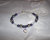 Color pearl and Clear Acrylic Crystal beaded fashion jewelry bracelet with heart charm