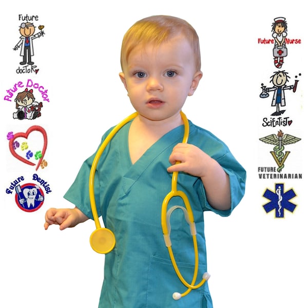 Embroidered Personalized Teal Green Toddler Kids Scrubs for little Doctors and Nurses