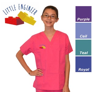 Kids Engineer Scrubs with Building Blocks Embroidery Design image 1