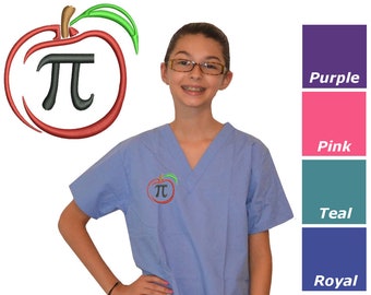 Kids Math Scrubs with Apple Pi Symbol Embroidery Design