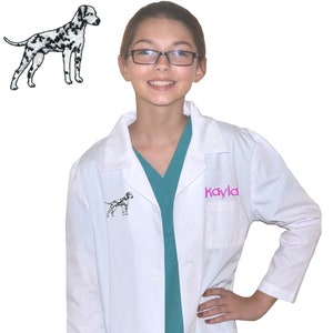 Personalized Kids Lab Coat with Dalmatian Dog Embroidery Design, Veterinarian Lab Coat, Birthday Gift, Childrens Lab Coat, Monogrammed Name