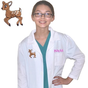 Personalized Kids Lab Coat with Deer Embroidery Design, Veterinarian Lab Coat, Birthday Gift, Childrens Lab Coat, Monogrammed Name