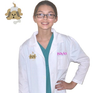 Personalized Kids Lab Coat with Baby Puppy Dog Embroidery Design, Veterinarian Lab Coat, Birthday Gift, Childrens Lab Coat, Monogrammed Name