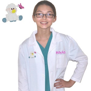 Personalized Kids Lab Coat with Baby Lamb Embroidery Design, Veterinarian Lab Coat, Birthday Gift, Childrens Lab Coat, Monogrammed Name