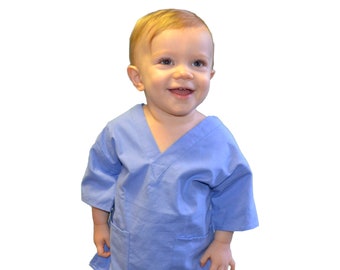 Personalized Ceil Blue Toddler Kids Scrubs for little Doctors and Nurses with Name, Doctor Nurse Halloween Costume