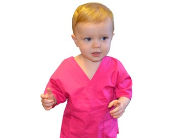 Personalized Pink Toddler Kids Scrubs for little Doctors and Nurses with Name, Doctor Nurse Halloween Costume