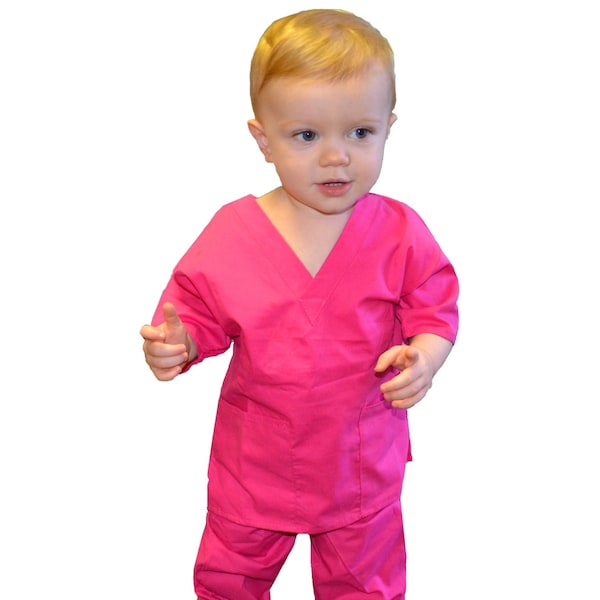 Personalized Pink Toddler Kids Scrubs for little Doctors and Nurses with Name, Doctor Nurse Halloween Costume