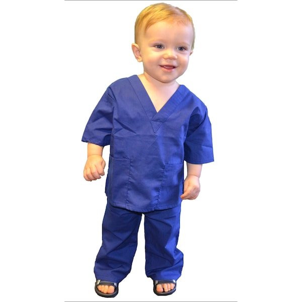 Personalized Royal Blue Toddler Kids Scrubs for little Doctors and Nurses with Name, Doctor Nurse Halloween Costume