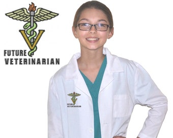 Kids Veterinarian Lab Coat with Caduceus Embroidery Design for little Doctors and Nurses