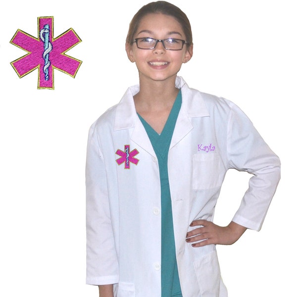 Personalized Kids Doctor Lab Coat with Pink Medical Symbol Star of Life