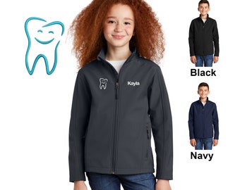 Chaqueta de dentista para niños personalizada, diseño de dientes, nombre bordado, abrigo para niños, ropa médica para niños, médico fingido, caparazón suave y cálido