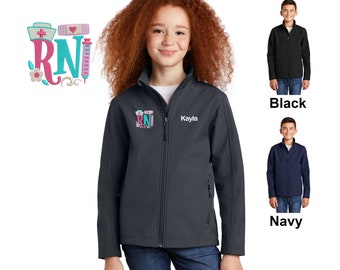Chaqueta de enfermera personalizada para niños, diseño de enfermera registrada, nombre bordado, abrigo para niños, ropa médica para niños, médico fingido, caparazón suave y cálido